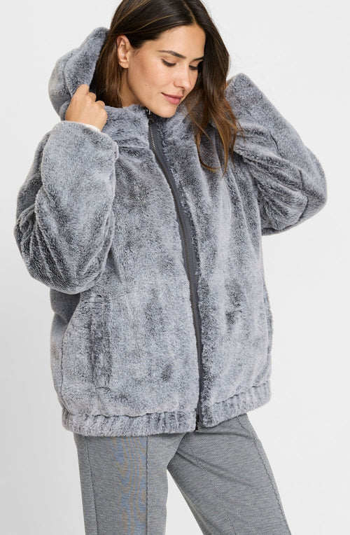 Misty Grey Faux Fur Oversized Reversible Jacket