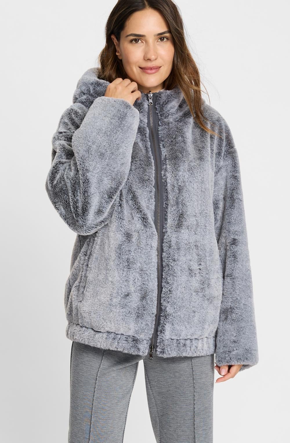 Misty Grey Faux Fur Oversized Reversible Jacket