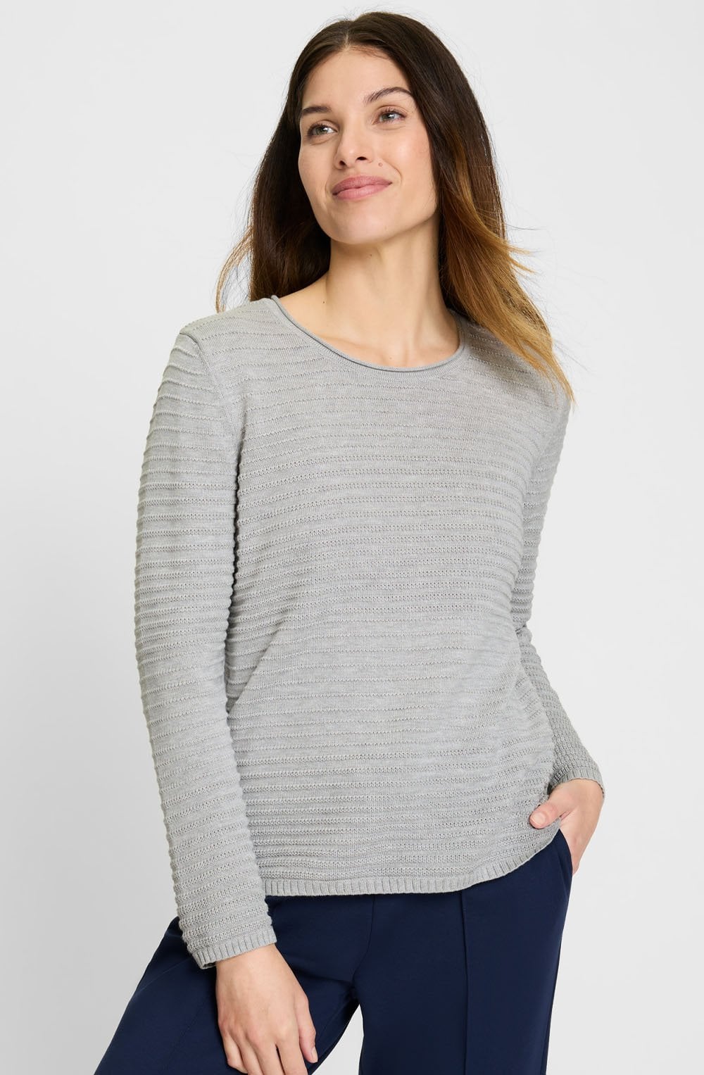 Misty Grey Horizontal Knit Henny Jumper