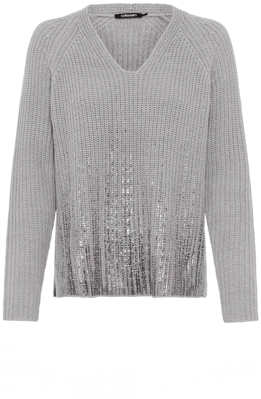 Misty Grey Ribbed Knit Shimmer Henny Jumper