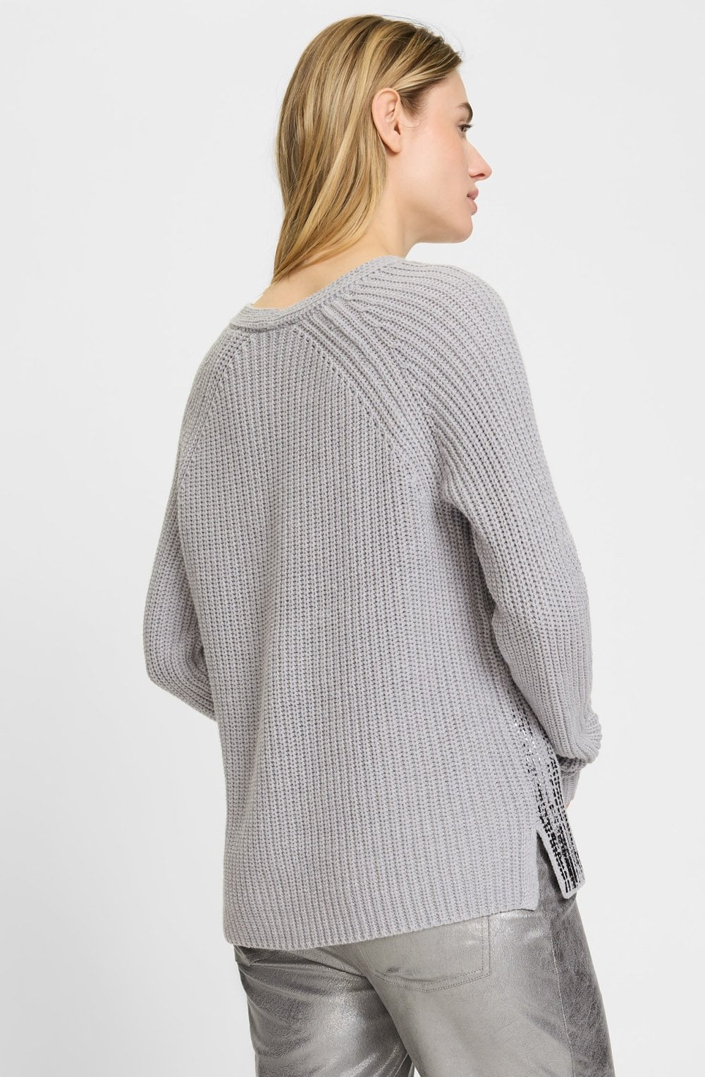 Misty Grey Ribbed Knit Shimmer Henny Jumper