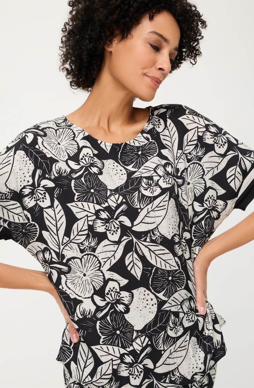 Monochrome Bold Floral Print Blouse