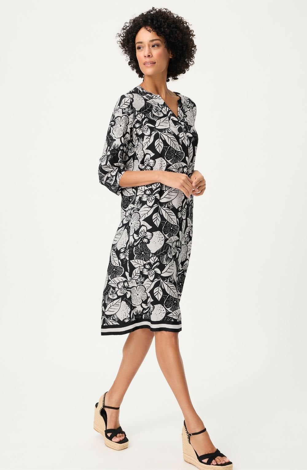 Monochrome Floral Print Dress