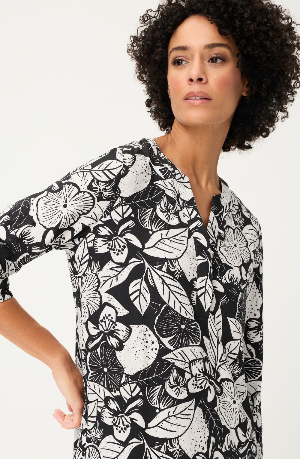 Monochrome Floral Print Dress