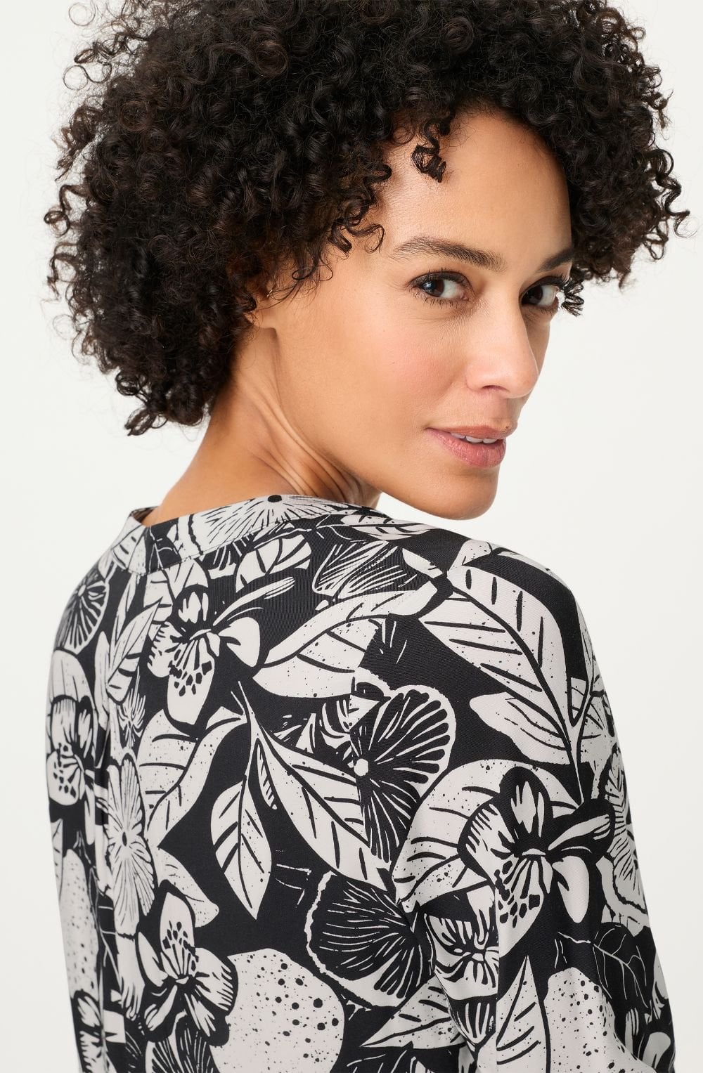 Monochrome Floral Print Dress