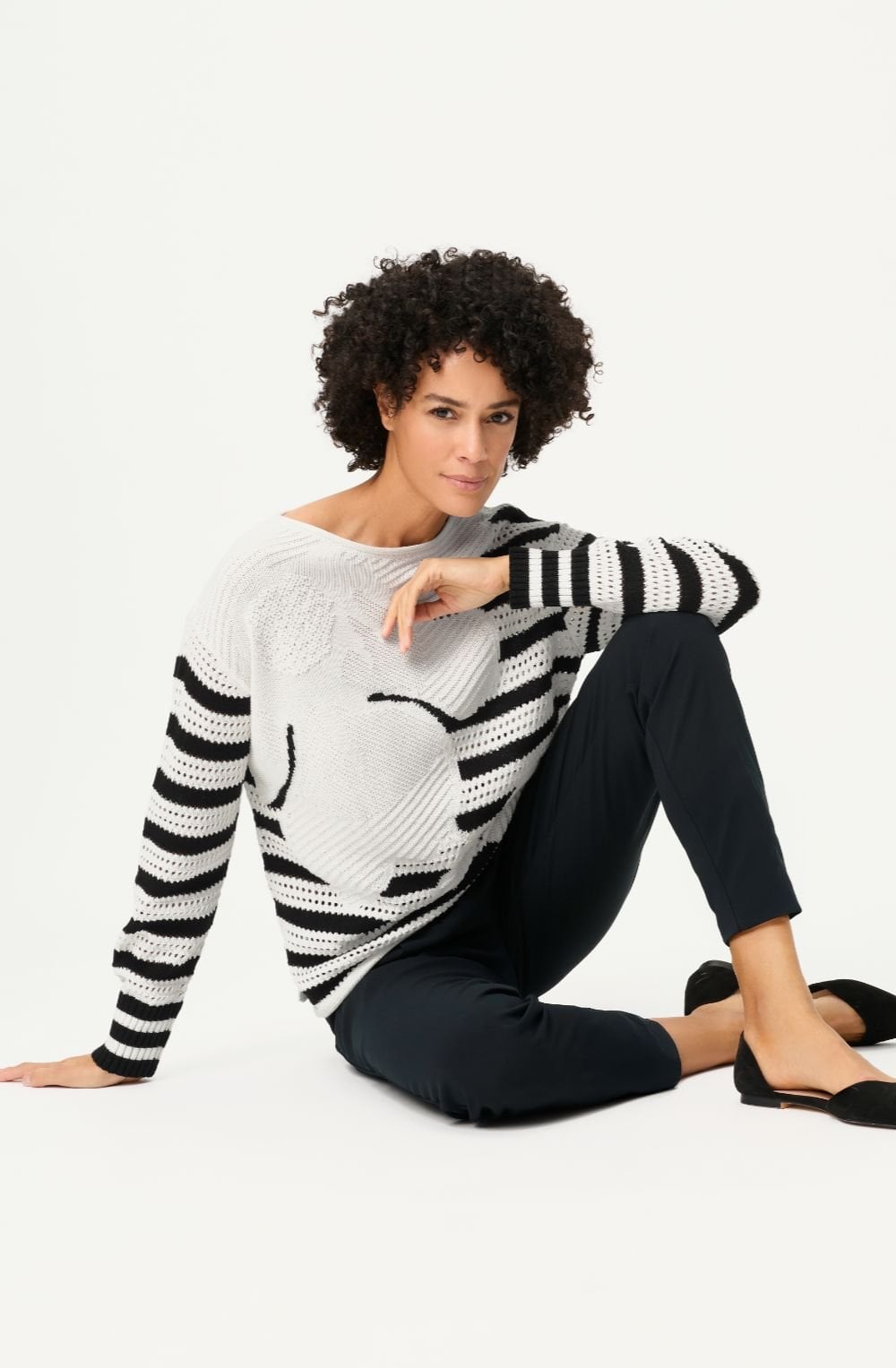 Monochrome Floral Stripe Henny Jumper