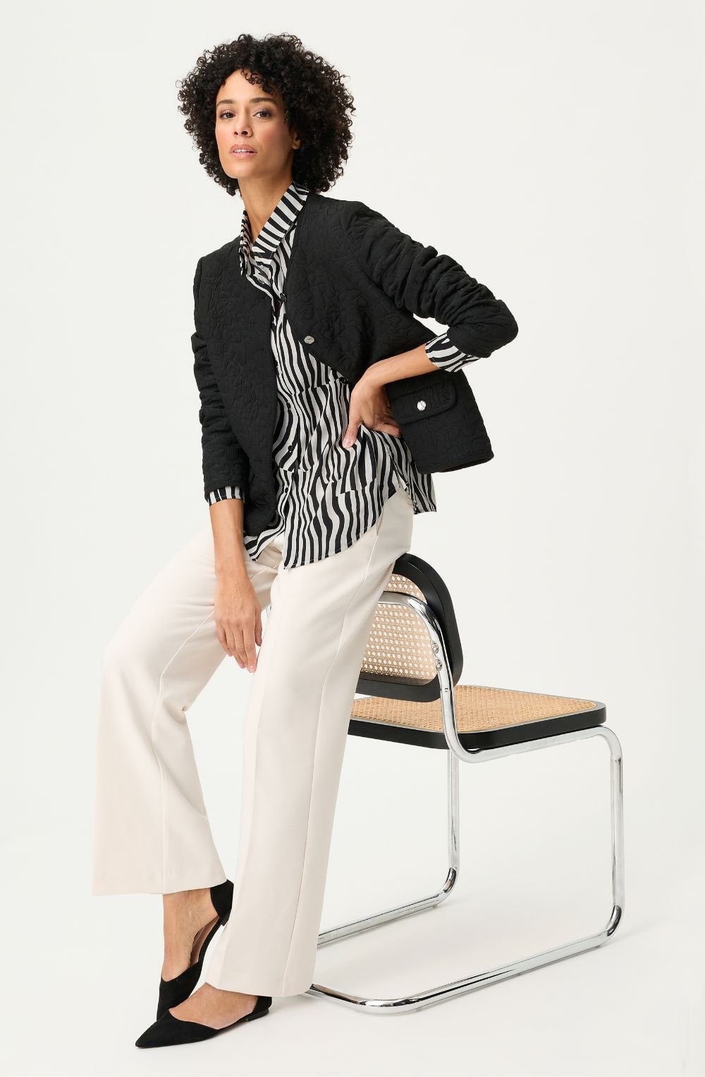 Monochrome Stripe Design Blouse