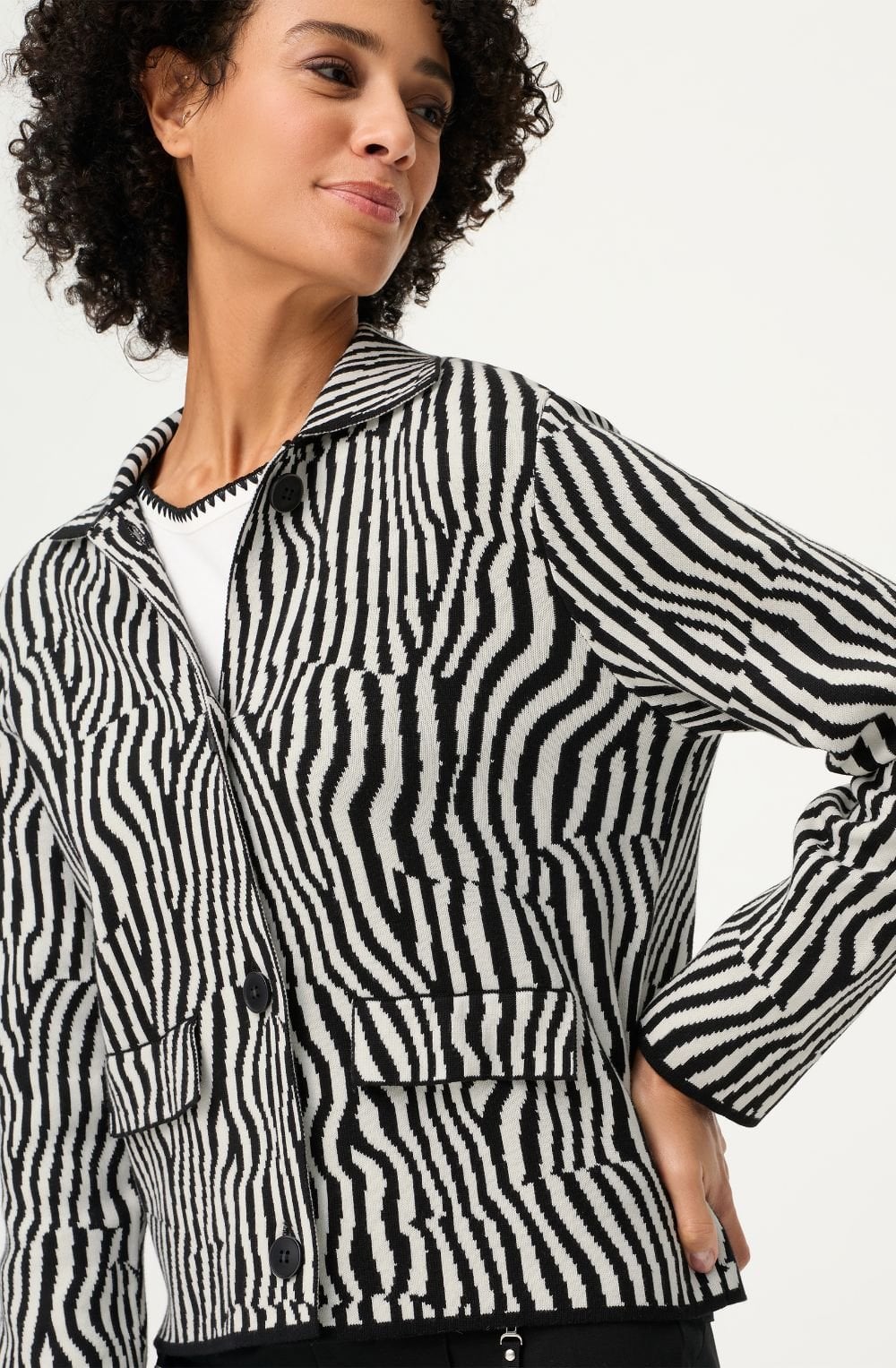 Monochrome Stripe Design Cardigan