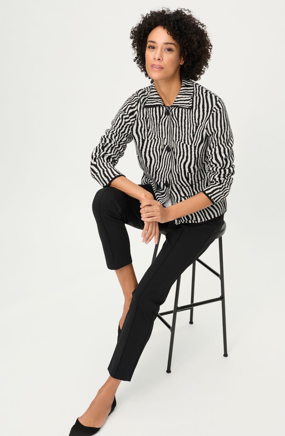 Monochrome Stripe Design Cardigan