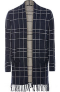 Navy Check Print Cardigan