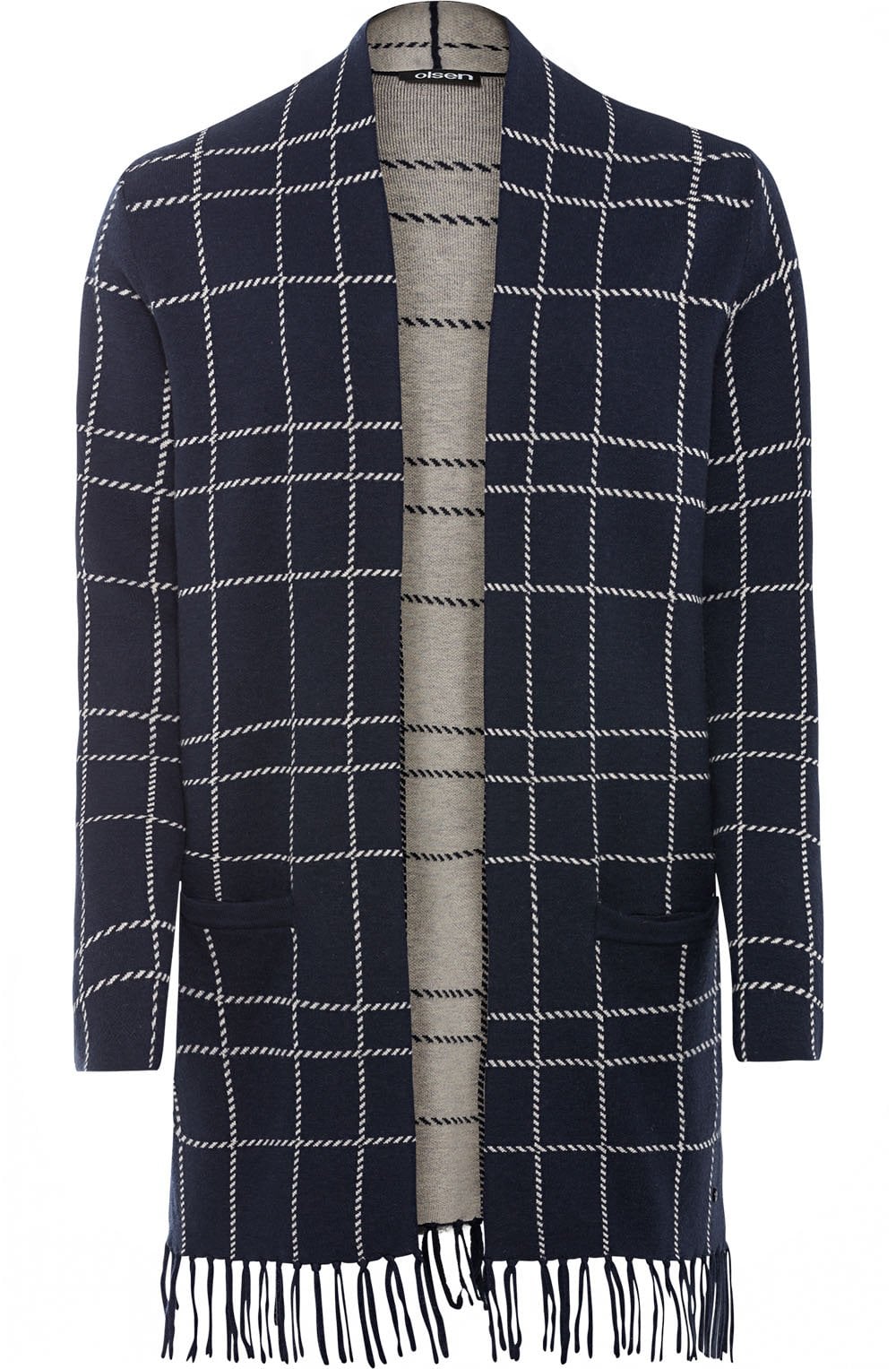 Navy Check Print Cardigan