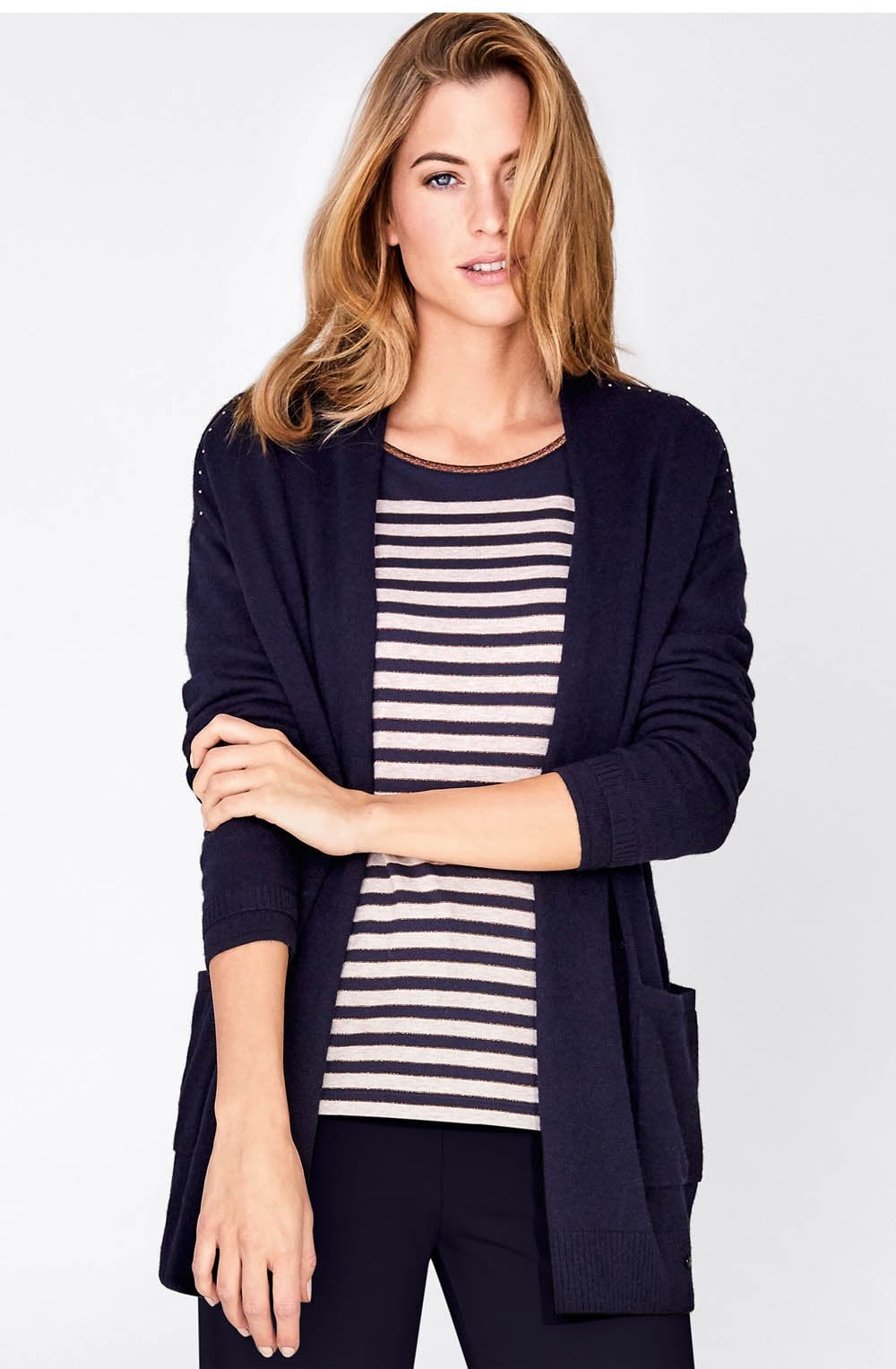 Navy & Cream Striped Top
