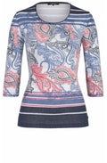 Navy & Red Paisley Print Top
