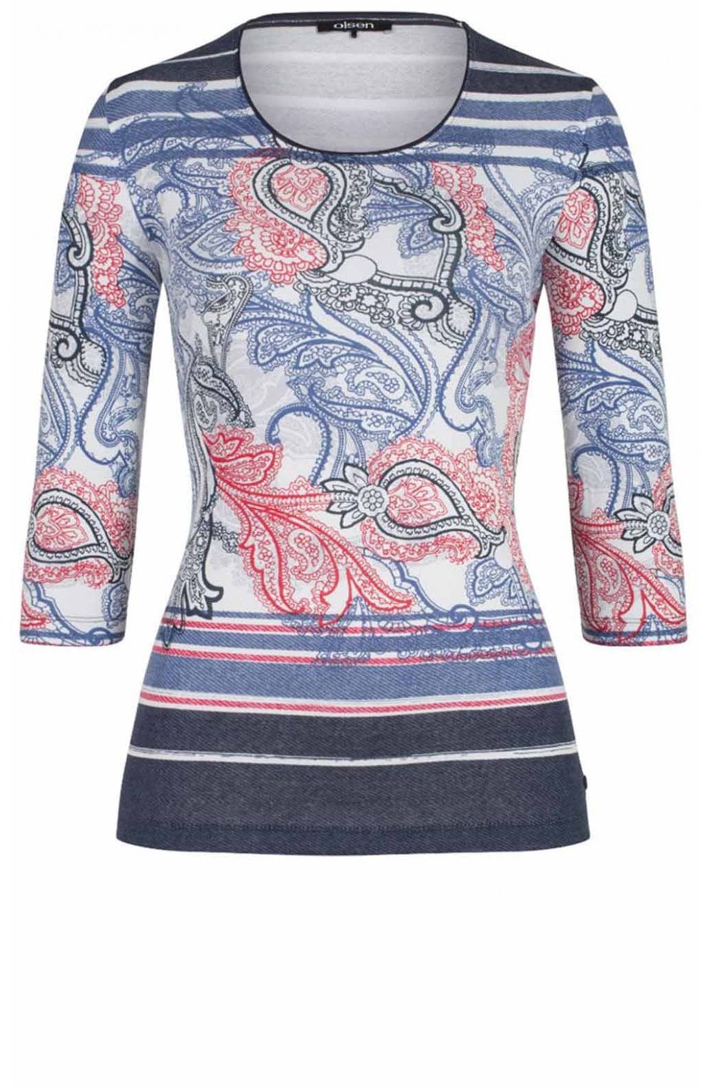 Navy & Red Paisley Print Top