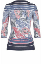 Navy & Red Paisley Print Top