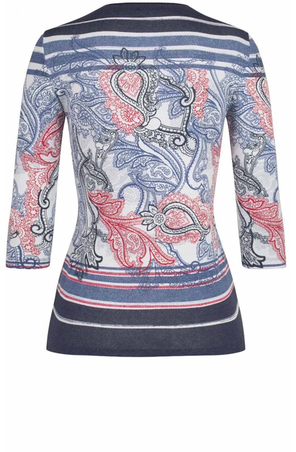 Navy & Red Paisley Print Top
