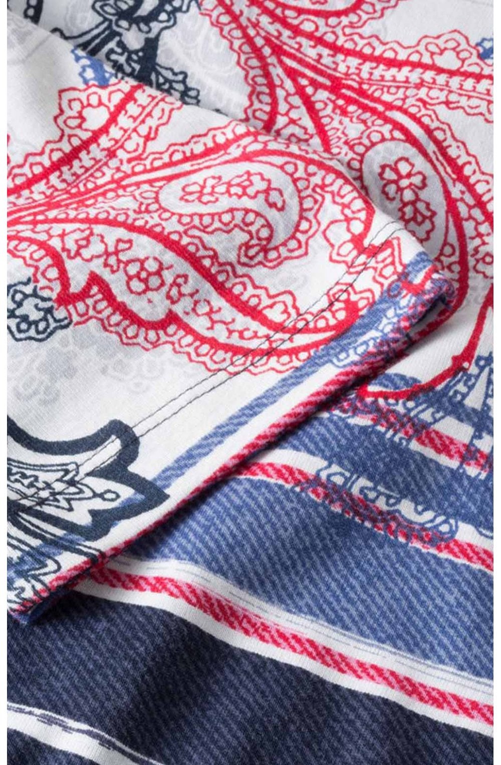 Navy & Red Paisley Print Top