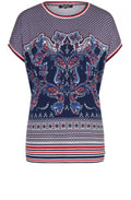 Navy & Red Paisley Print Top