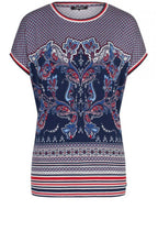 Navy & Red Paisley Print Top