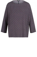 Navy & Red Patterned Blouse