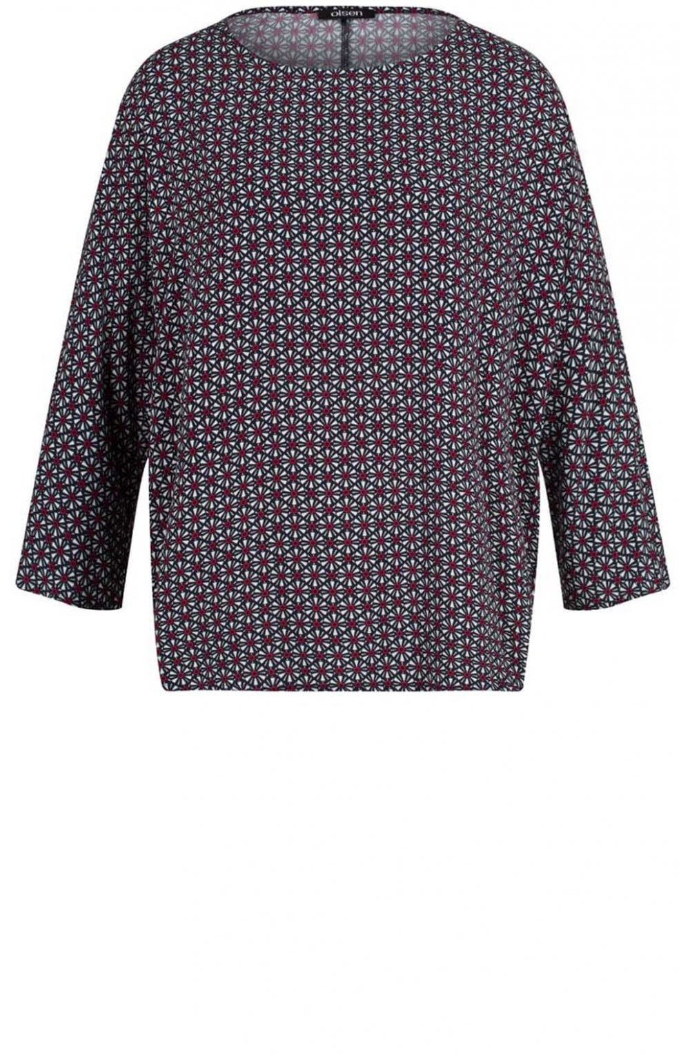 Navy & Red Patterned Blouse