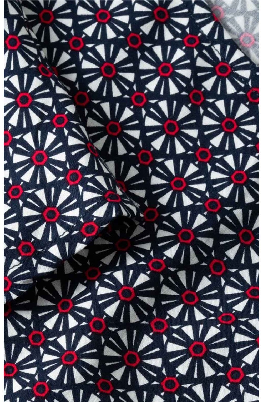 Navy & Red Patterned Blouse