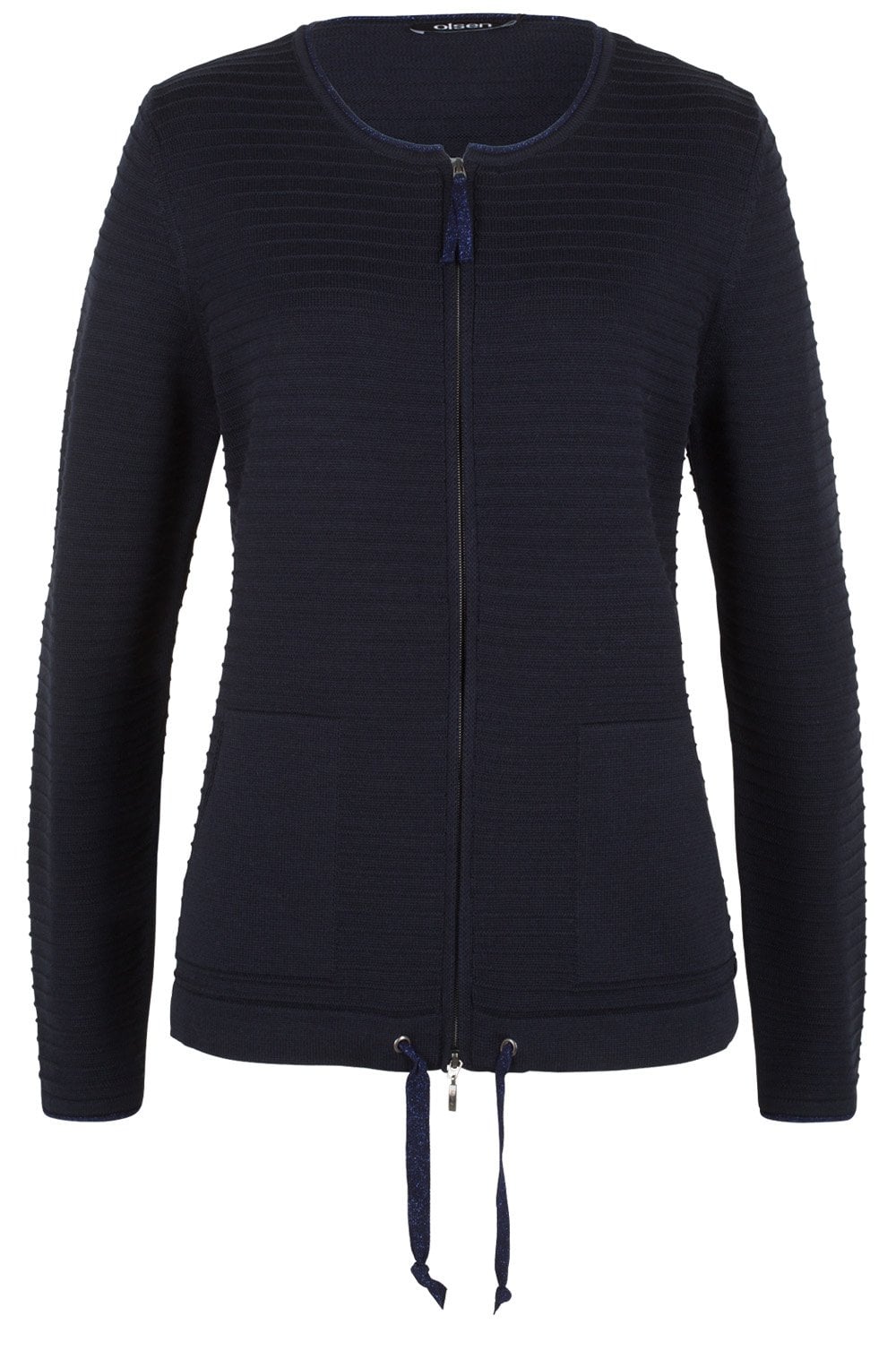 Navy Ribbed Knit Cardigan