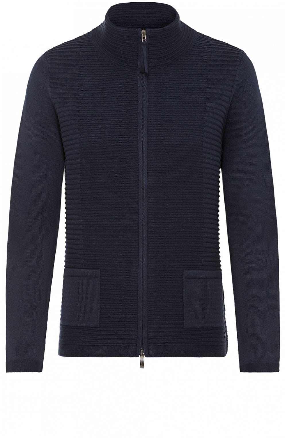 Navy Ribbed Knit Cardigan