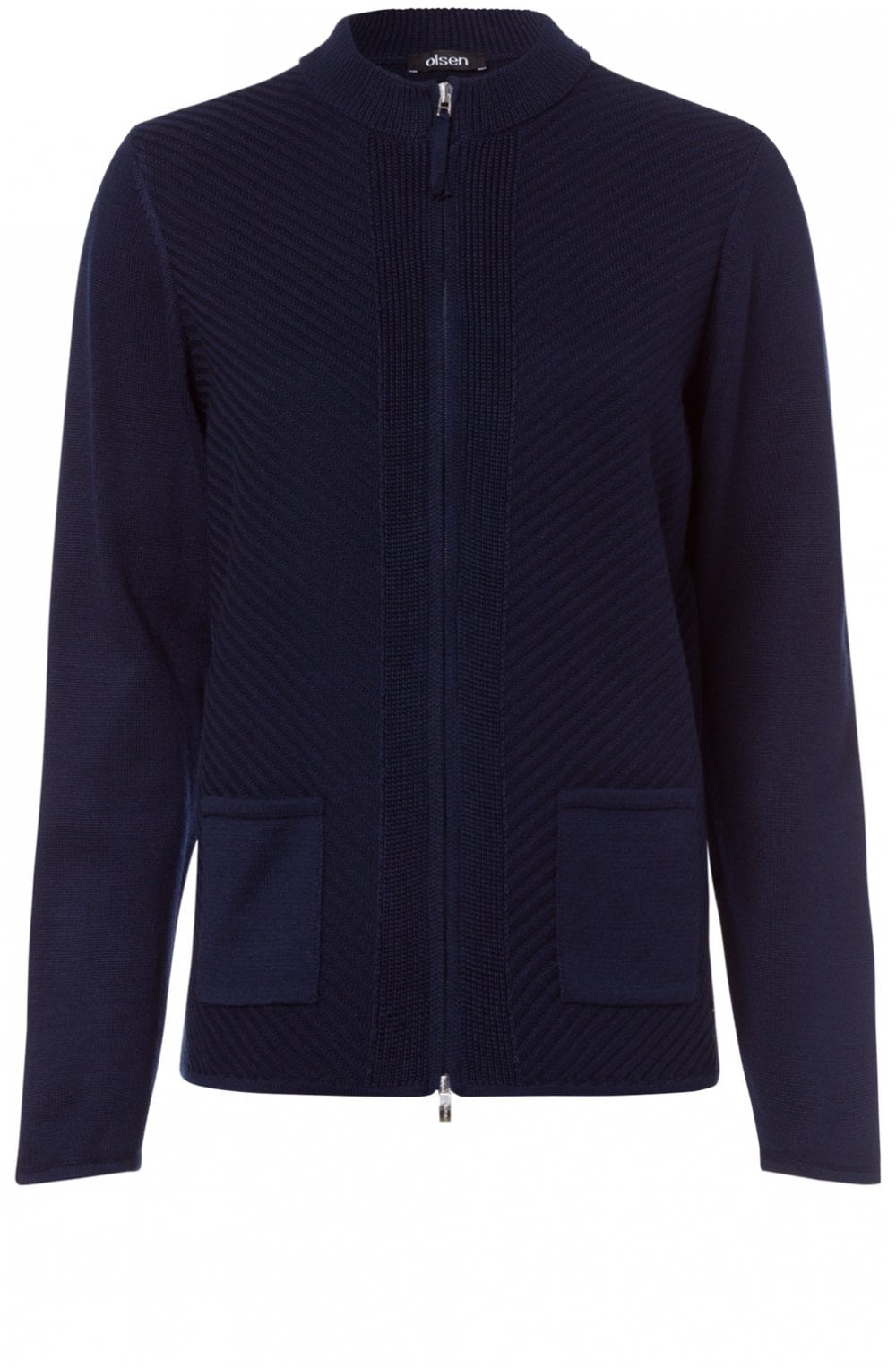 Navy Ribbed Zip Front Cardigan