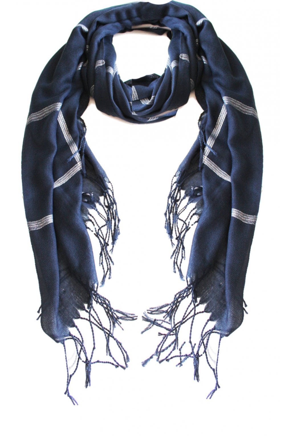 Navy Silver Check Scarf