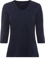 Navy V Neck Sleeved Top