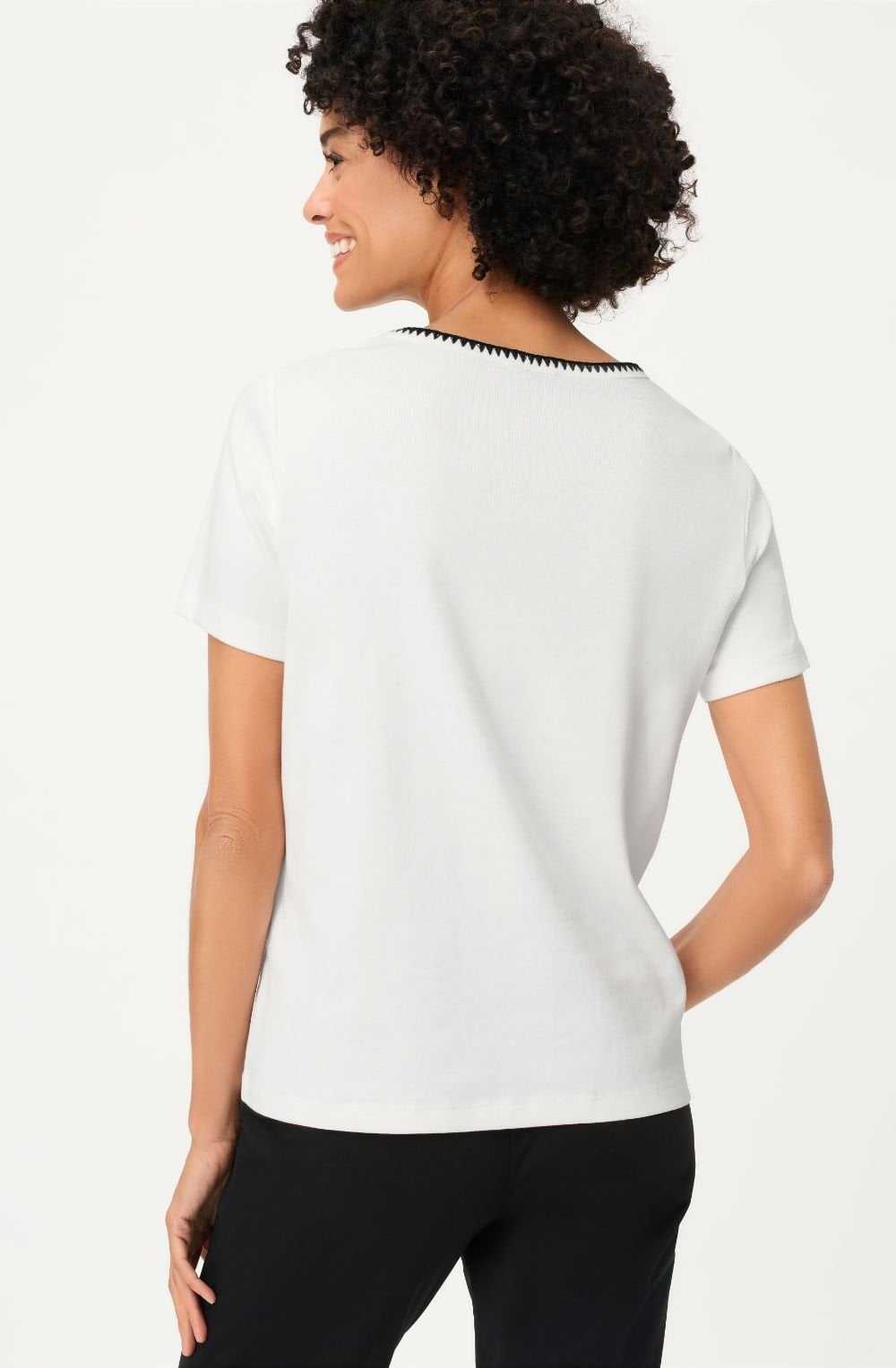 Off White and Black Embroidered Neck Edda T Shirt