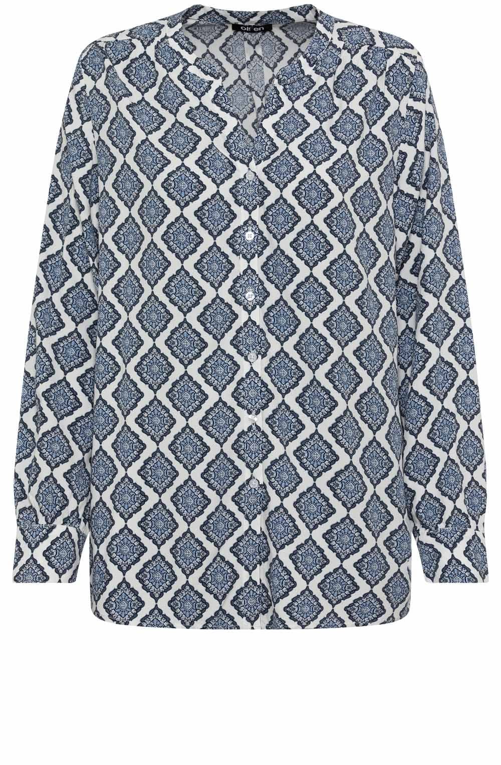 Off White and Blue Floral Diamond Blouse