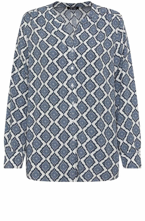 Off White and Blue Floral Diamond Blouse