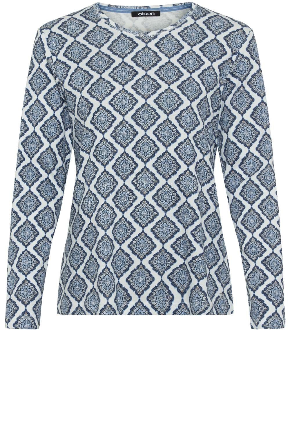 Off White and Blue Floral Diamond Edda Top