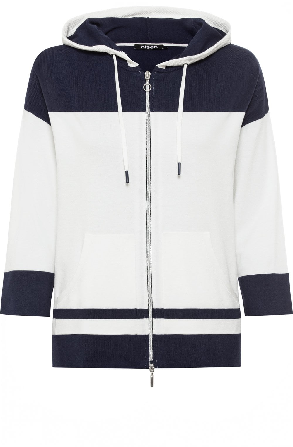 Off White and Ink Blue Cora Hooded Cardigan