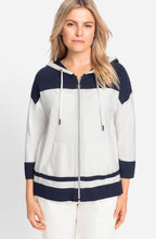 Off White and Ink Blue Cora Hooded Cardigan