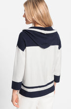 Off White and Ink Blue Cora Hooded Cardigan