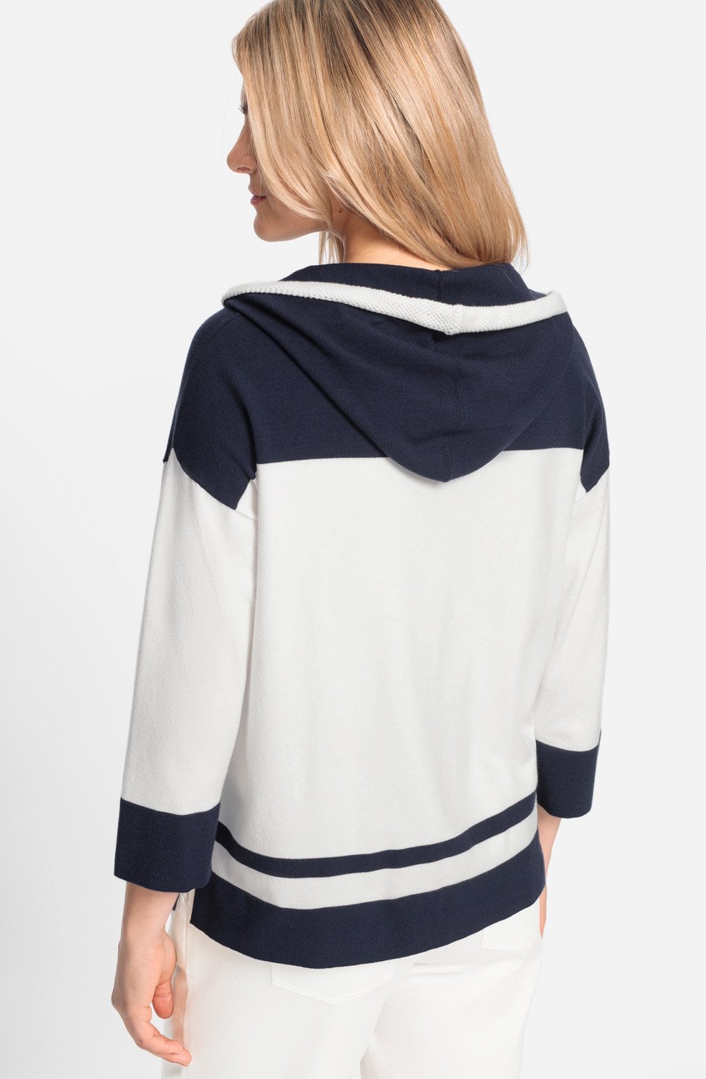 Off White and Ink Blue Cora Hooded Cardigan