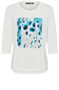 Off White and Light Teal Placement Print Hannah Top