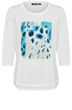 Off White and Light Teal Placement Print Hannah Top