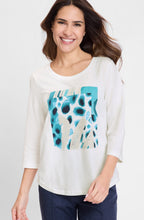 Off White and Light Teal Placement Print Hannah Top