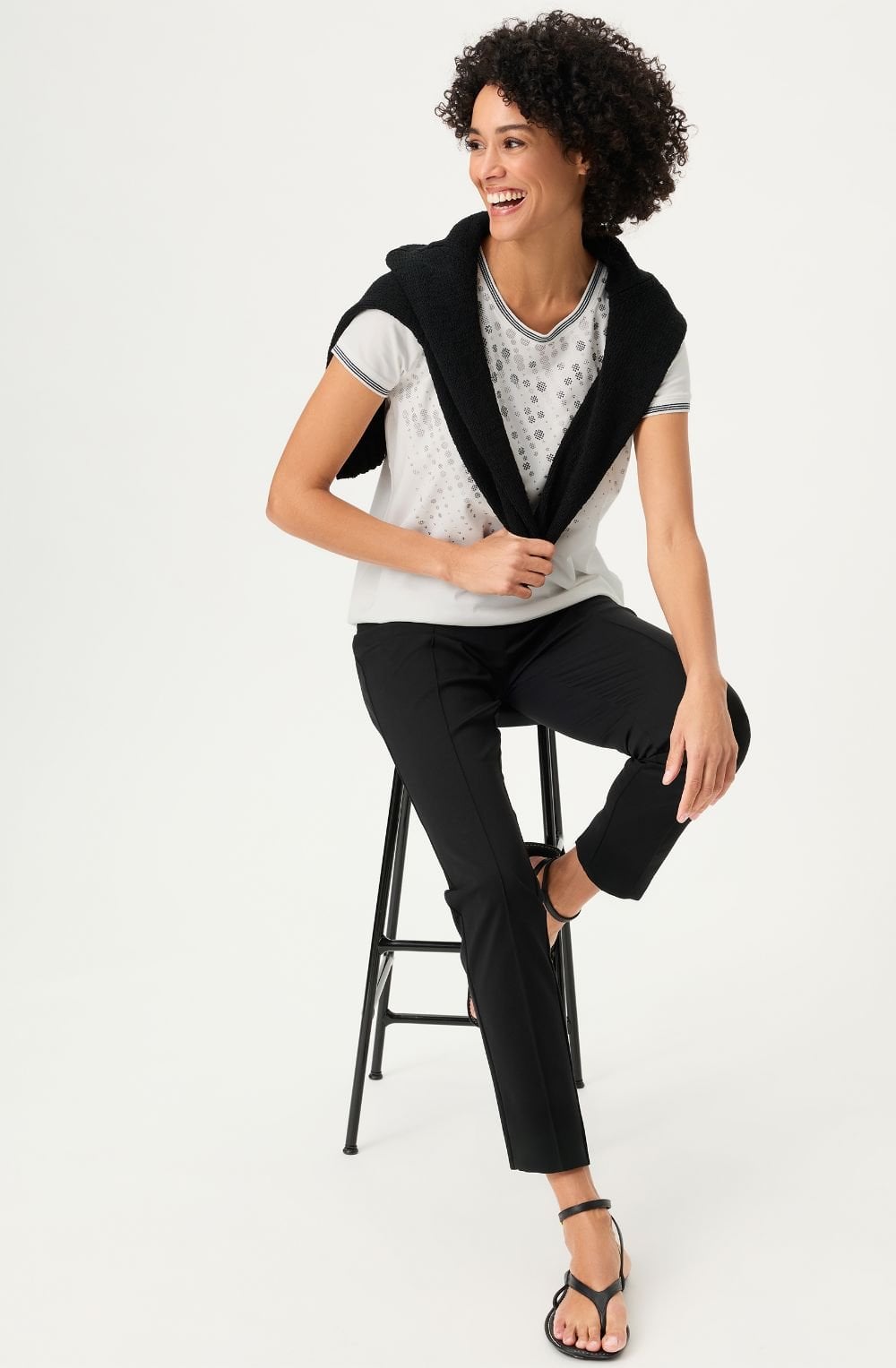 Off White and Silver Black Shimmer Spots Hannah T Shirt