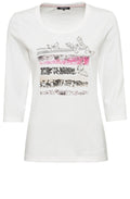 Off White Butterfly and Stripes Sleeve Top