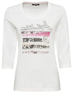 Off White Butterfly and Stripes Sleeve Top