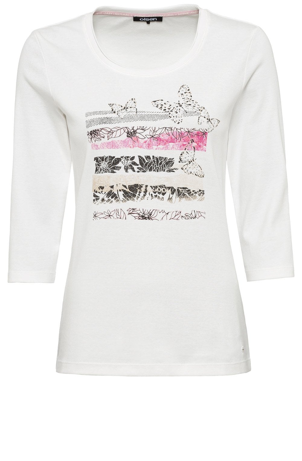 Off White Butterfly and Stripes Sleeve Top