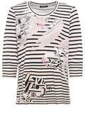 Off White Stripes and Floral Design Top