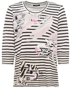 Off White Stripes and Floral Design Top