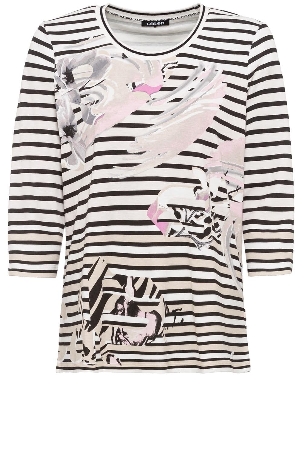 Off White Stripes and Floral Design Top