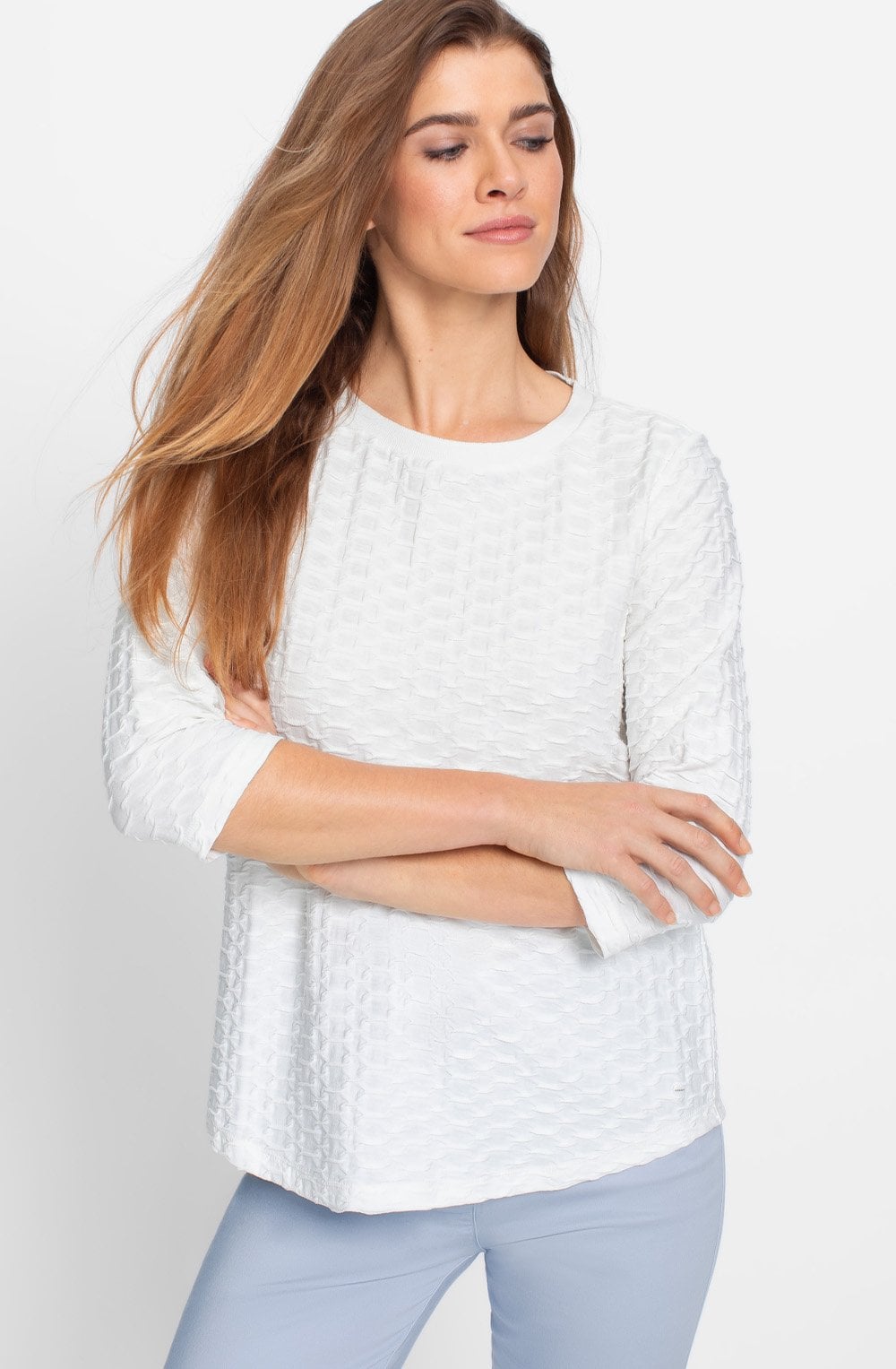 Off White Textured Jersey Round Neck Hannah Top